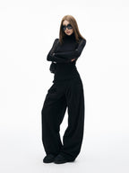 iamxiaa Soft Draped Double Pleat Buttoned Hem Women's Brushed Corduroy Wide-leg Pants
