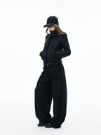 iamxiaa Soft Draped Double Pleat Buttoned Hem Women's Brushed Corduroy Wide-leg Pants