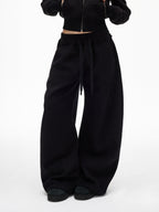 iamxiaa Soft Drawstring Elastic Waist Relaxed Curved Hem Women's Fleece Chinos