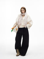 iamxiaa Soft Drawstring Elastic Waist Relaxed Curved Hem Women's Fleece Chinos