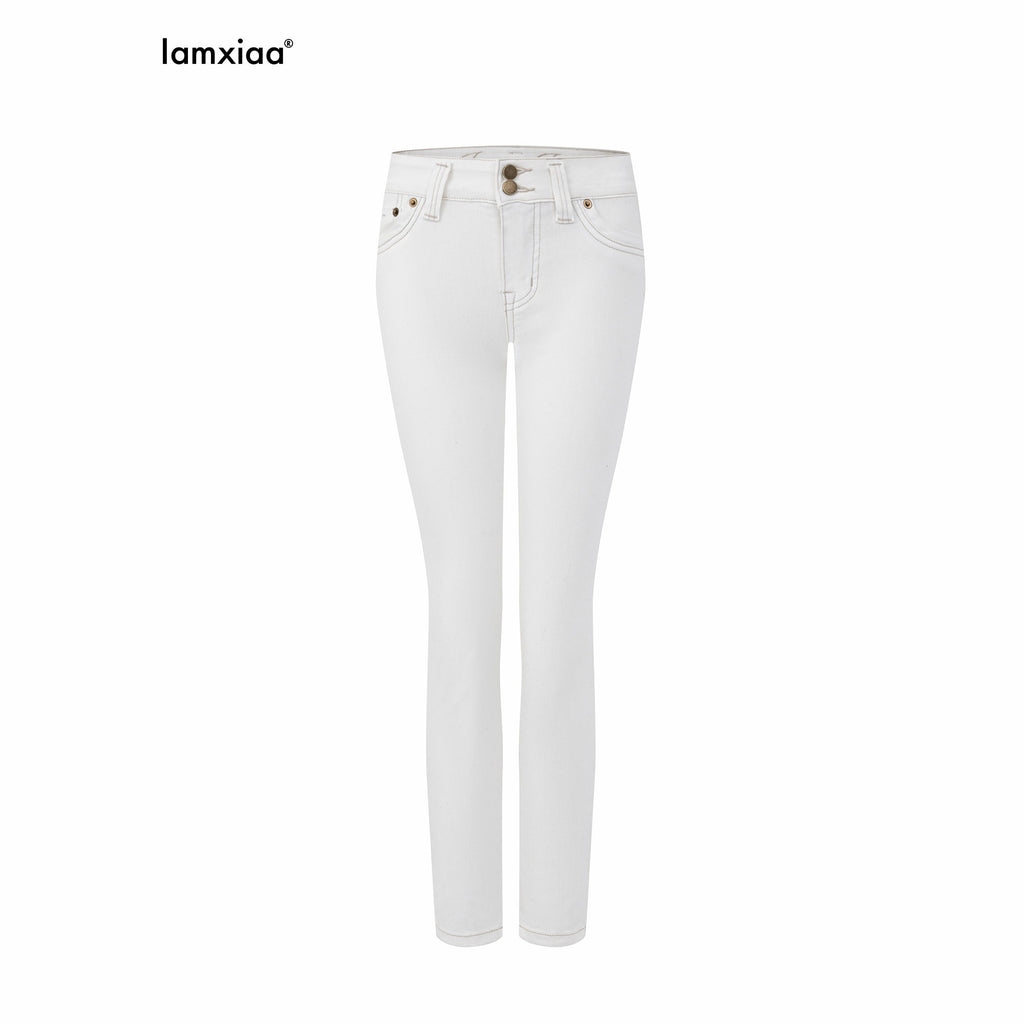 iamxiaa Soft Washed White Floral Embroidered Stitch Women's Stretch Cotton Skinny Jeans 998093170998