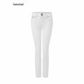 iamxiaa Soft Washed White Floral Embroidered Stitch Women's Stretch Cotton Skinny Jeans 998093170998