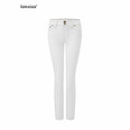 iamxiaa Soft Washed White Floral Embroidered Stitch Women's Stretch Cotton Skinny Jeans 998093170998