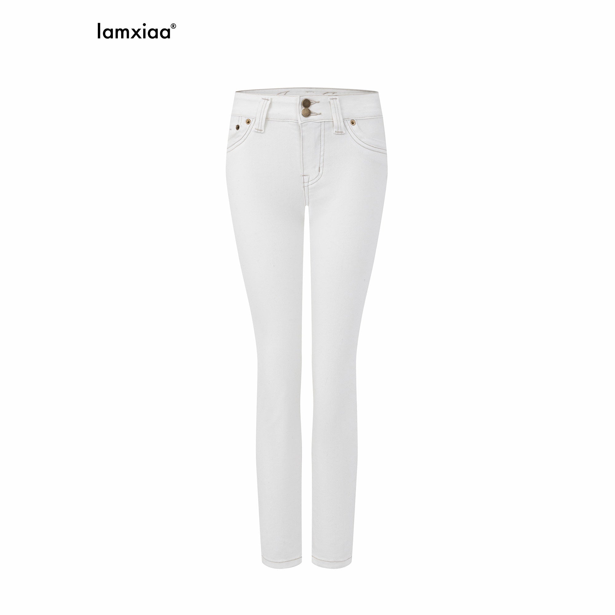 iamxiaa Soft Washed White Floral Embroidered Stitch Women's Stretch Cotton Skinny Jeans 998093170998