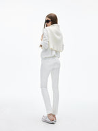 iamxiaa Soft Washed White Floral Embroidered Stitch Women's Stretch Cotton Skinny Jeans