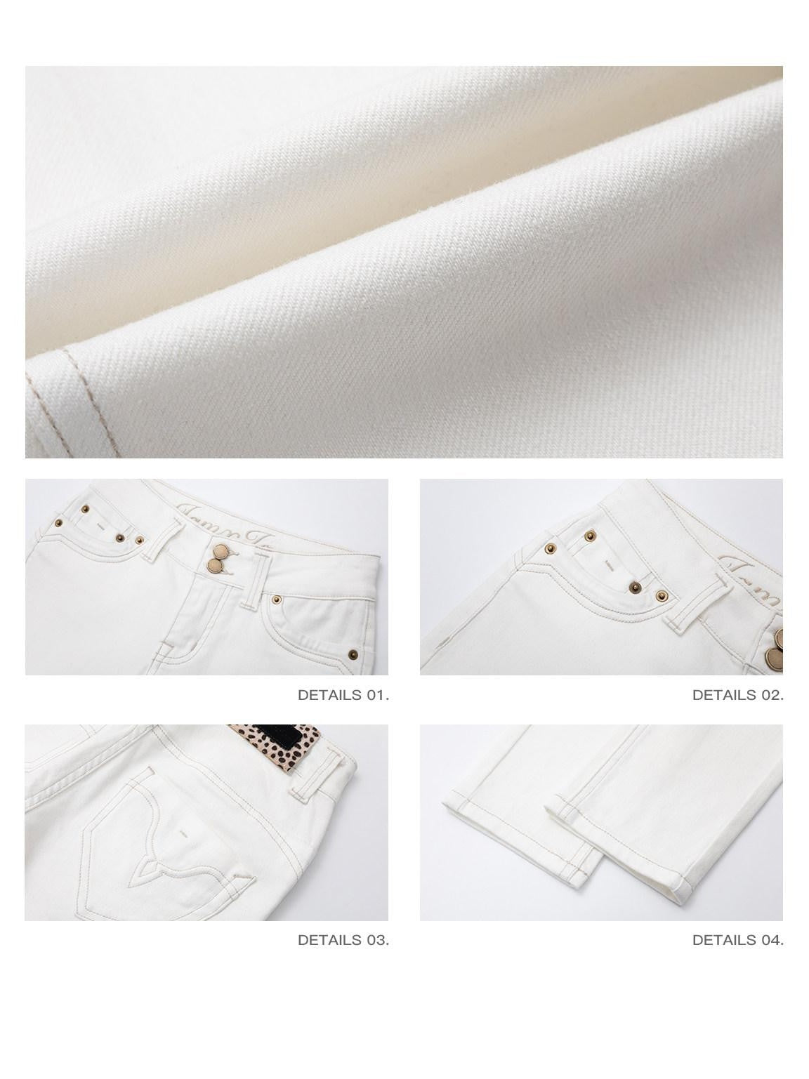iamxiaa Soft Washed White Floral Embroidered Stitch Women's Stretch Cotton Skinny Jeans