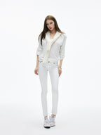 iamxiaa Soft Washed White Floral Embroidered Stitch Women's Stretch Cotton Skinny Jeans