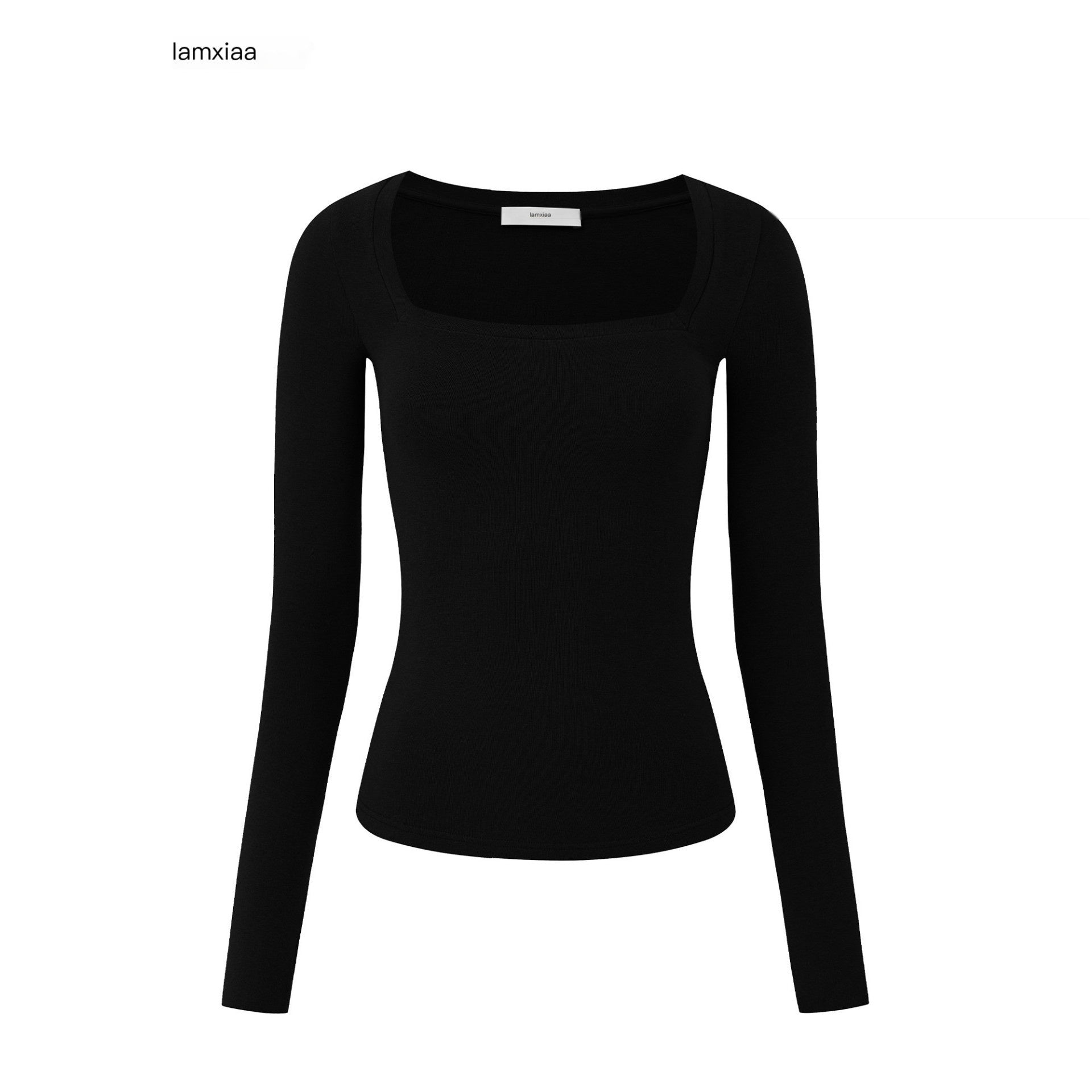 iamxiaa Square Neck Thumbhole Cuffs Two Tone Women's Cotton Wool Long Sleeve T-shirts 998091606374