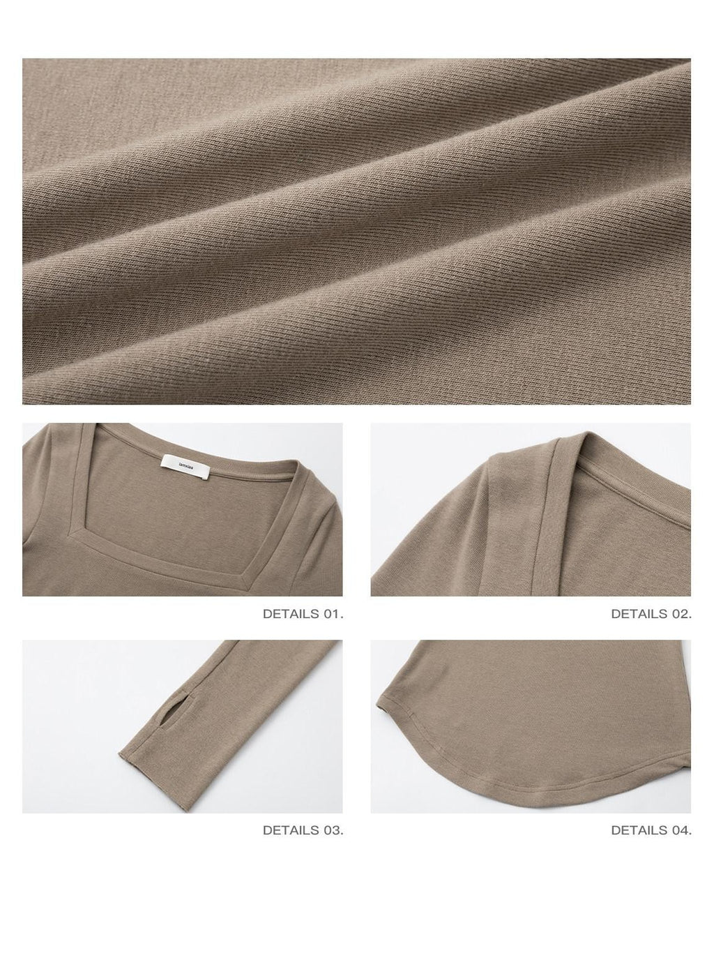iamxiaa Square Neck Thumbhole Cuffs Two Tone Women's Cotton Wool Long Sleeve T-shirts