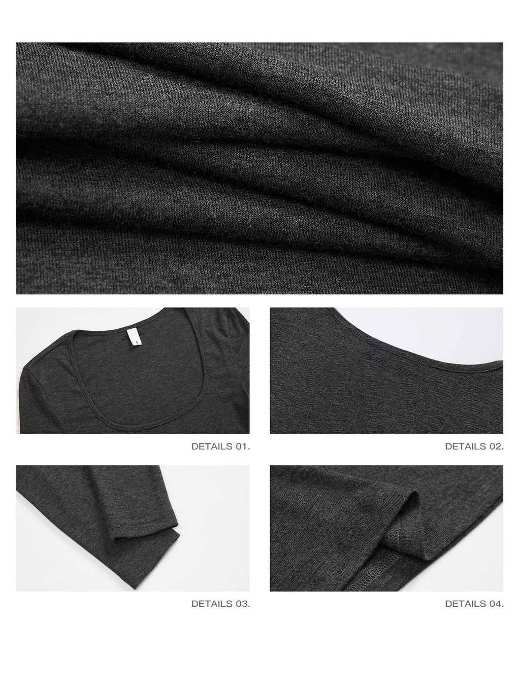 iamxiaa Square U Neck Slim Fit Set Shoulder Women's Stretch Knit Long Sleeve T-shirts