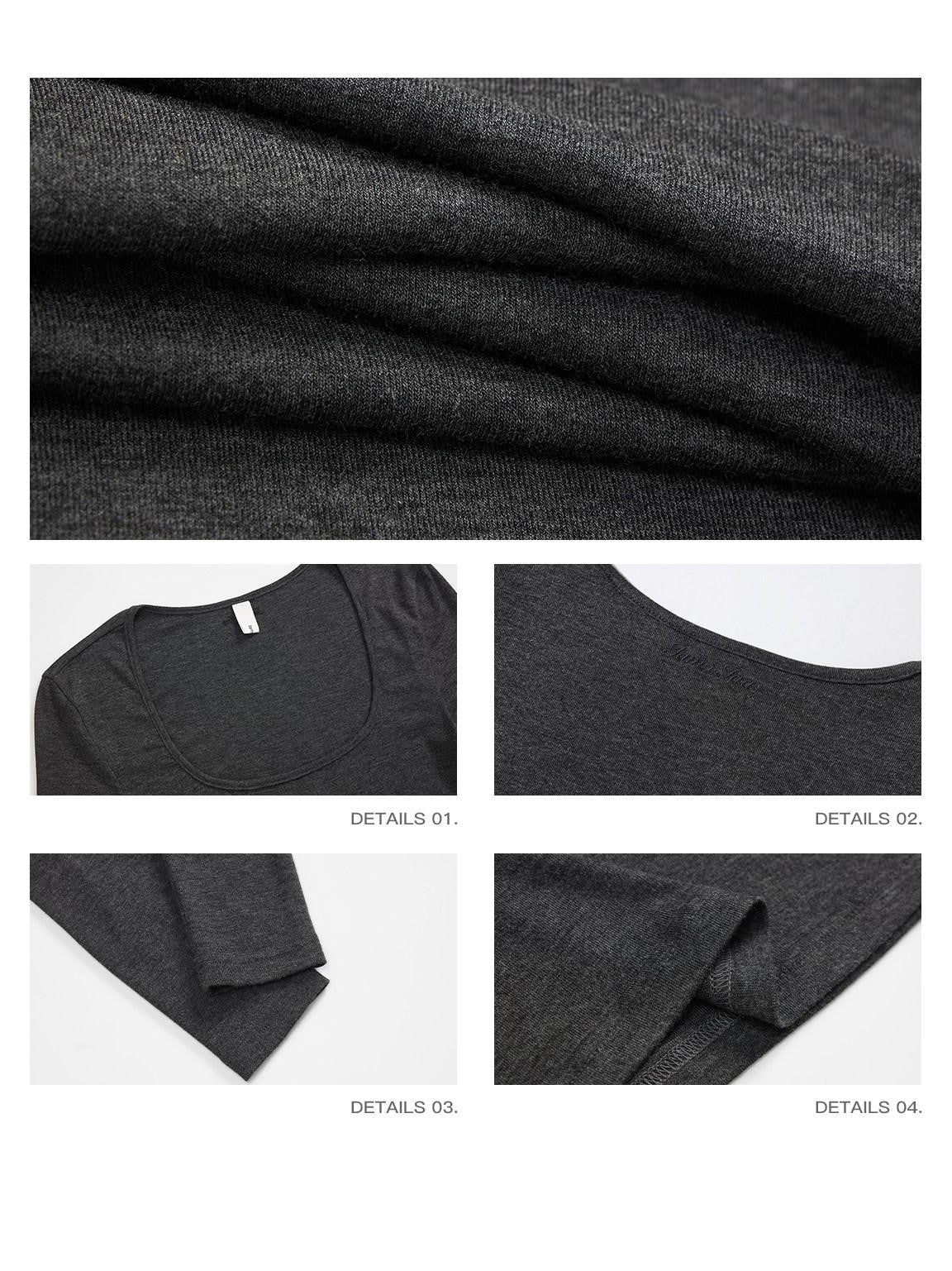 iamxiaa Square U Neck Slim Fit Set Shoulder Women's Stretch Knit Long Sleeve T-shirts