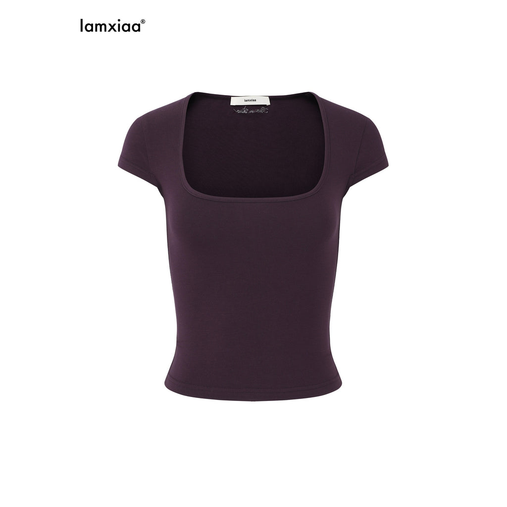 iamxiaa Square U Neck Slim Fit Small Flutter Sleeve Women's Short Sleeve T-shirts 906987740895