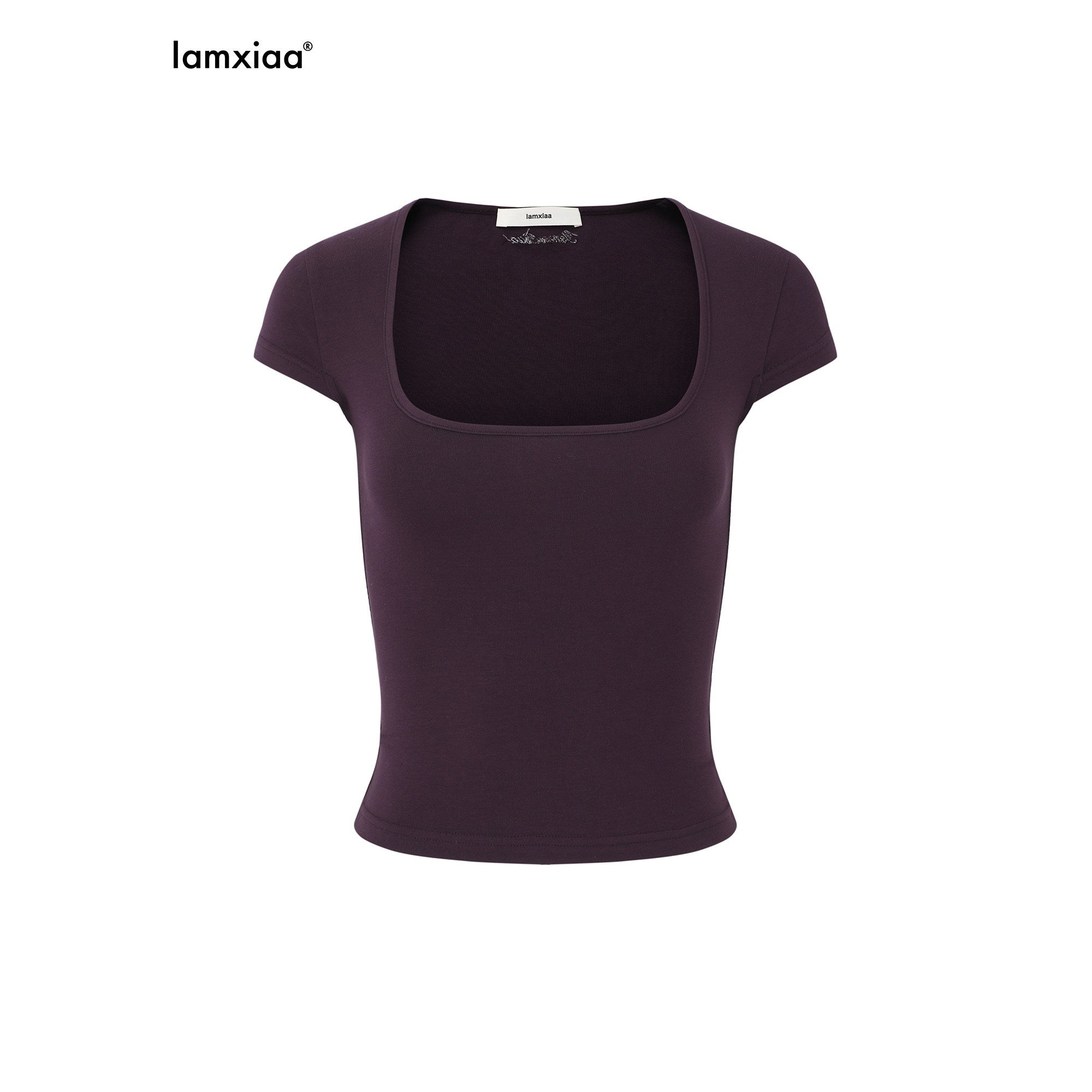 iamxiaa Square U Neck Slim Fit Small Flutter Sleeve Women's Short Sleeve T-shirts 906987740895