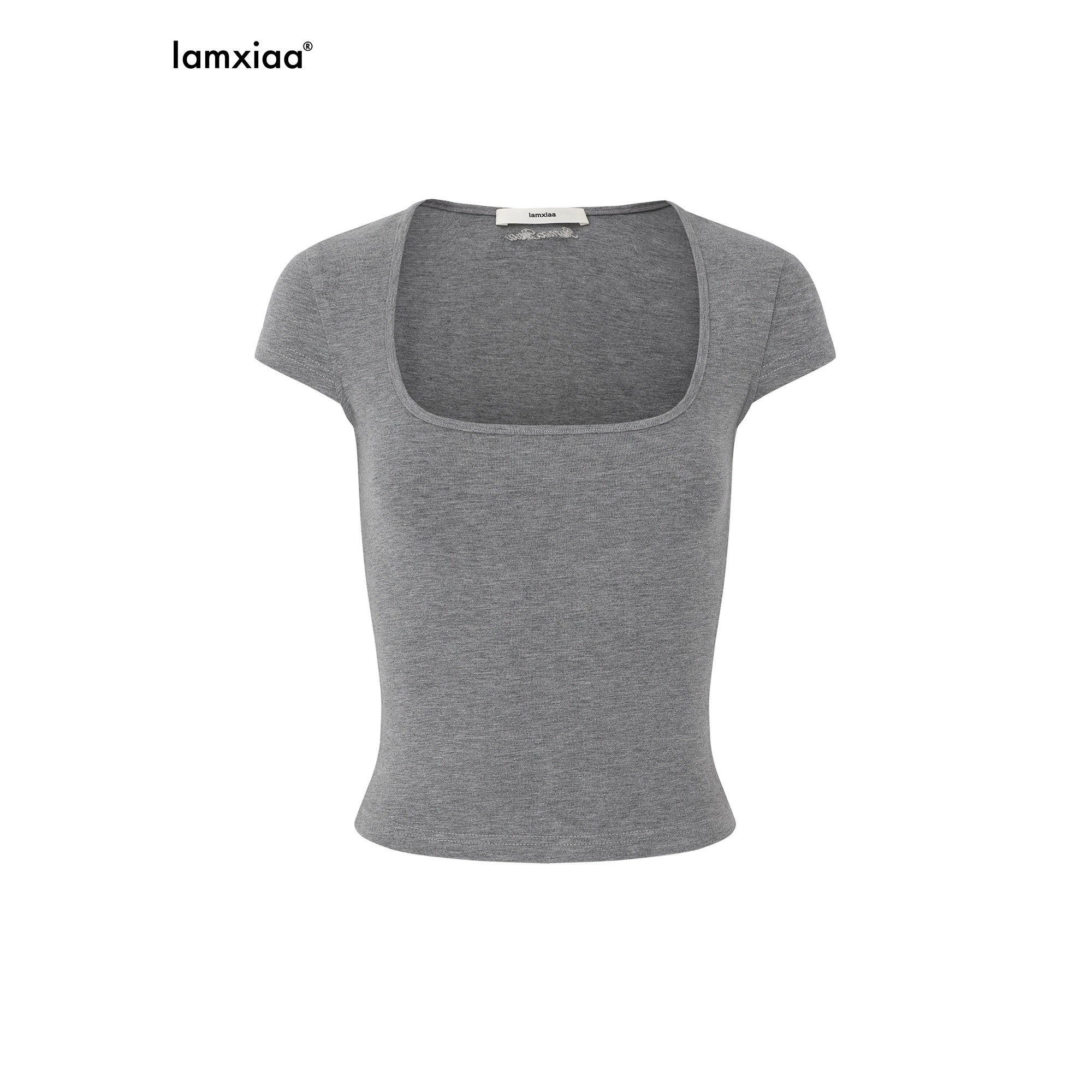 iamxiaa Square U Neck Slim Fit Small Flutter Sleeve Women's Short Sleeve T-shirts 906987740895