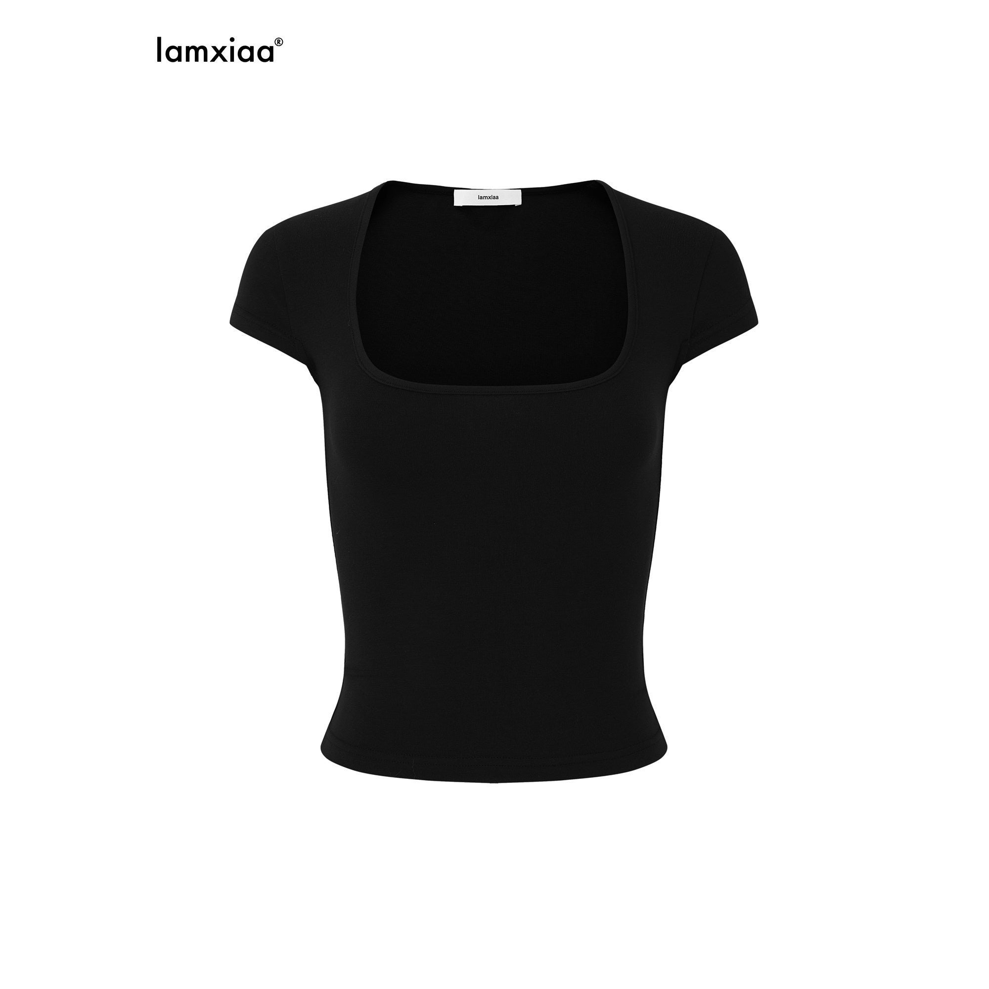 iamxiaa Square U Neck Slim Fit Small Flutter Sleeve Women's Short Sleeve T-shirts 906987740895
