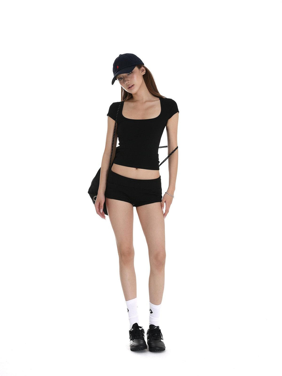 iamxiaa Square U Neck Slim Fit Small Flutter Sleeve Women's Short Sleeve T-shirts