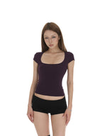 iamxiaa Square U Neck Slim Fit Small Flutter Sleeve Women's Short Sleeve T-shirts
