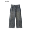 iamxiaa Stonewash Distressed Rhinestone Low Rise Women's Denim Wide-leg Jeans 906571721840