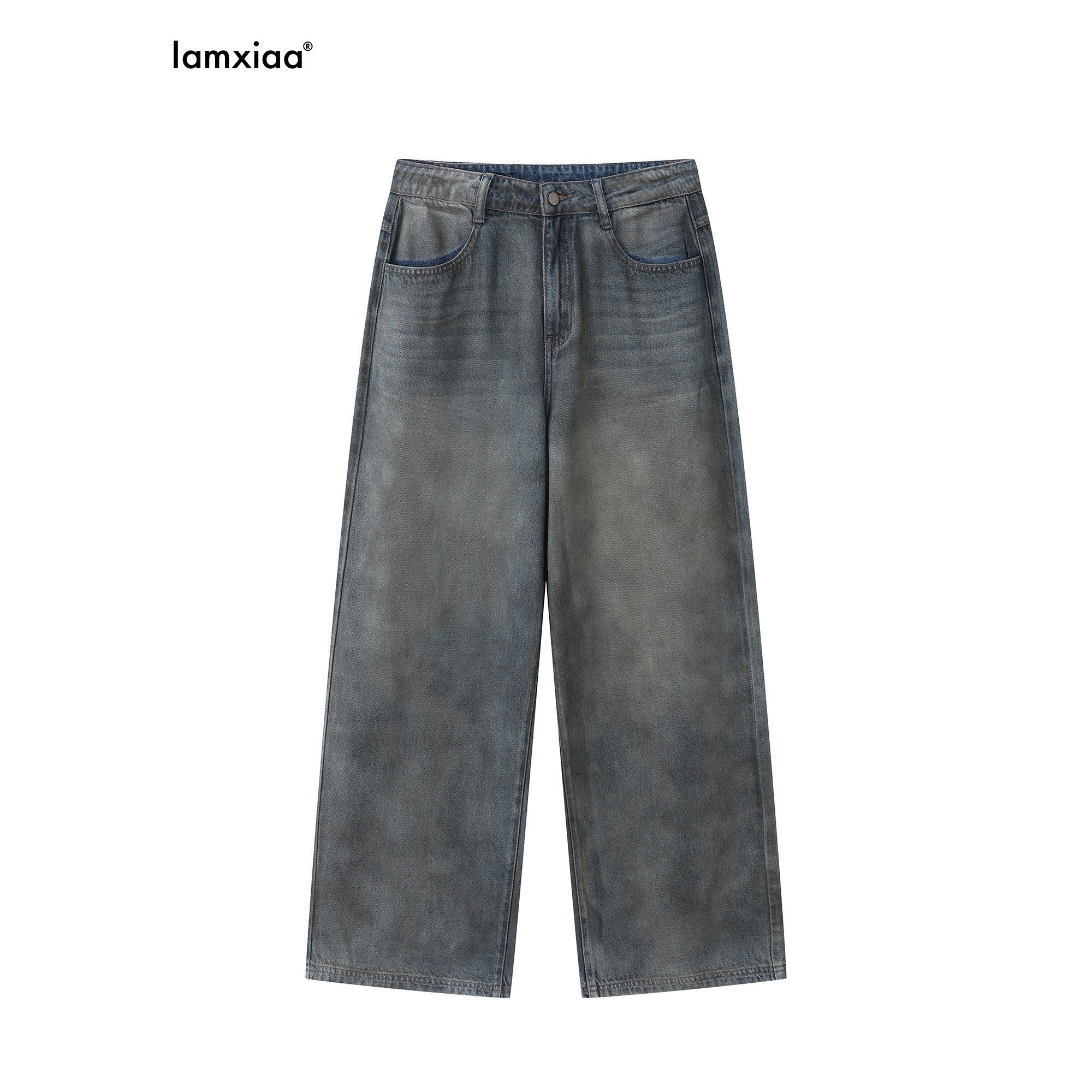 iamxiaa Stonewash Distressed Rhinestone Low Rise Women's Denim Wide-leg Jeans 906571721840