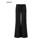 iamxiaa Street Drawstring Low Waist Cargo Women's 90s Linen Flare Pants 1043675446962