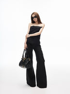 Street Drawstring Low Waist Cargo Women's 90s Linen Flare Pants