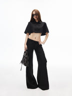 Street Drawstring Low Waist Cargo Women's 90s Linen Flare Pants