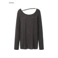iamxiaa Striped Asymmetric Adjustable Strap Women's Tencel Wool Long Sleeve T-shirts 950272414924