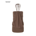 iamxiaa Stud Lace Up Halter Cinched Waist Bustier Bodycon Women's Slip Mini Dresses 936484817669