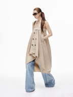 iamxiaa Subtle Sheen Double Button Self Belt Irregular Cocoon Women's Cotton Midi Skirts