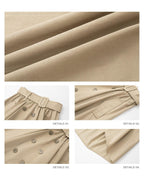 iamxiaa Subtle Sheen Double Button Self Belt Irregular Cocoon Women's Cotton Midi Skirts