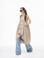 iamxiaa Subtle Sheen Double Button Self Belt Irregular Cocoon Women's Cotton Midi Skirts