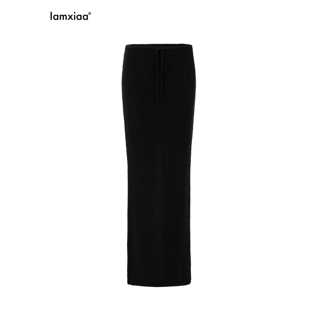 iamxiaa Textured Boucle Bodycon Back Slit Drawstring Drapey Women's Knit Maxi Skirts 987427671899