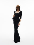 iamxiaa Textured Boucle Bodycon Back Slit Drawstring Drapey Women's Knit Maxi Skirts