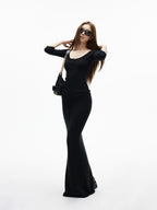 iamxiaa Textured Boucle Bodycon Back Slit Drawstring Drapey Women's Knit Maxi Skirts