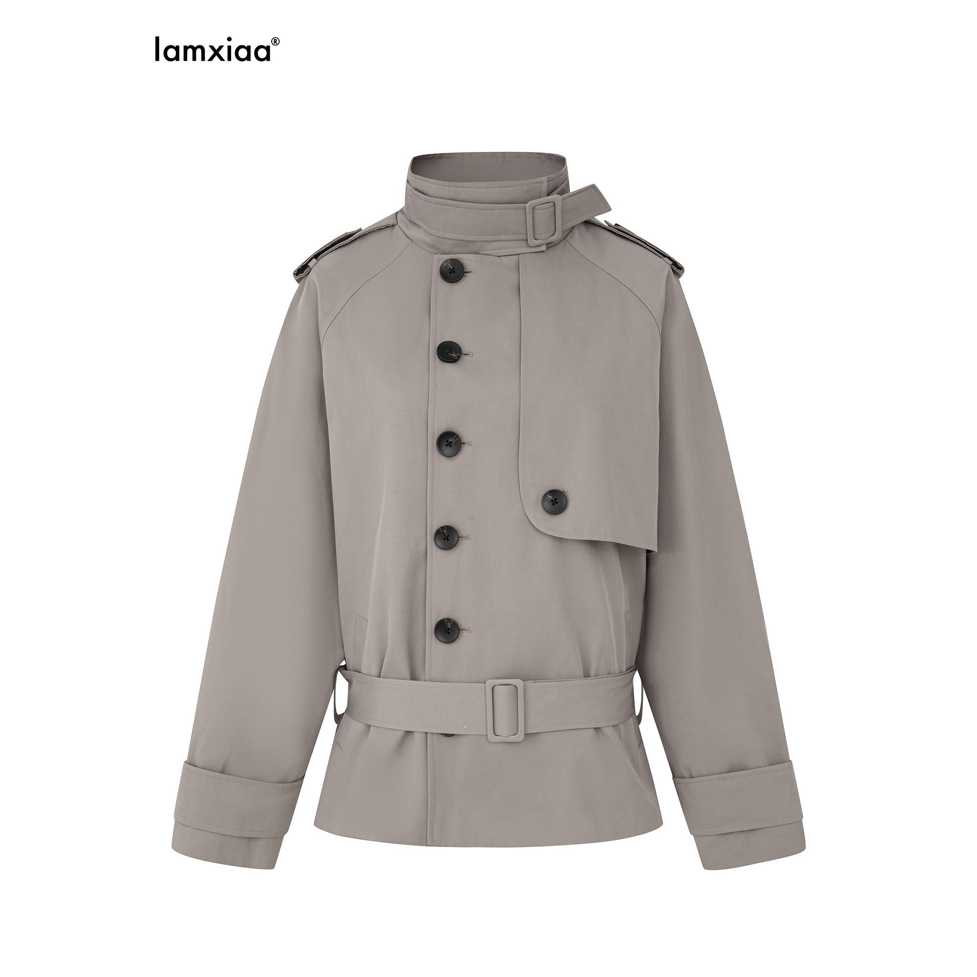 iamxiaa Twill Epaulet Button Cocoon H Silhouette Women's Cotton Trench Coats 971477566607