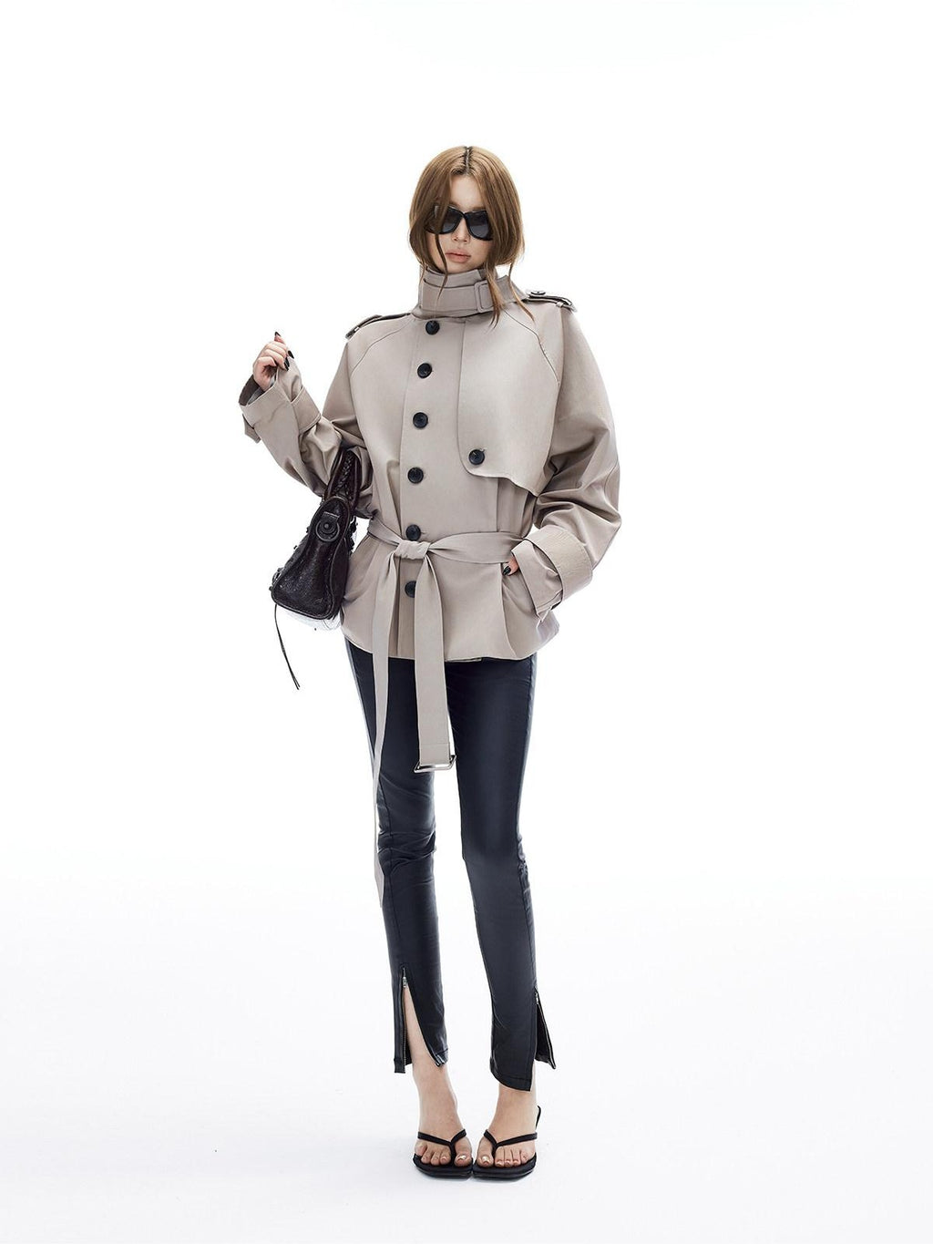 iamxiaa Twill Epaulet Button Cocoon H Silhouette Women's Cotton Trench Coats