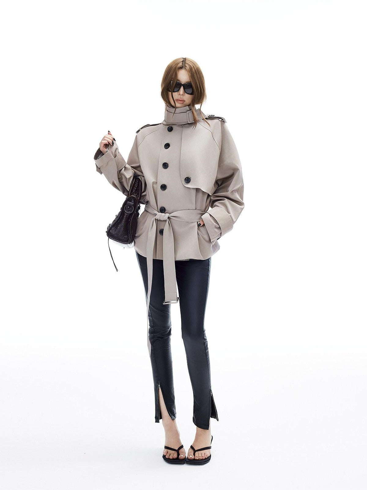 iamxiaa Twill Epaulet Button Cocoon H Silhouette Women's Cotton Trench Coats