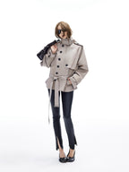 iamxiaa Twill Epaulet Button Cocoon H Silhouette Women's Cotton Trench Coats