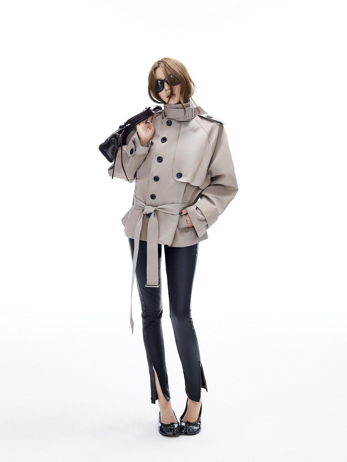 iamxiaa Twill Epaulet Button Cocoon H Silhouette Women's Cotton Trench Coats