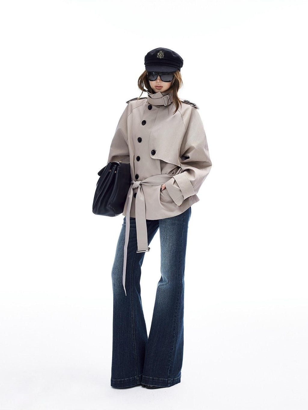 iamxiaa Twill Epaulet Button Cocoon H Silhouette Women's Cotton Trench Coats