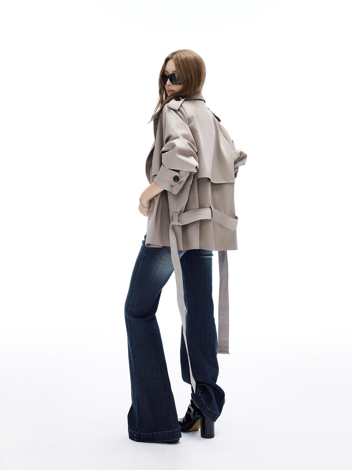 iamxiaa Twill Epaulet Button Cocoon H Silhouette Women's Cotton Trench Coats