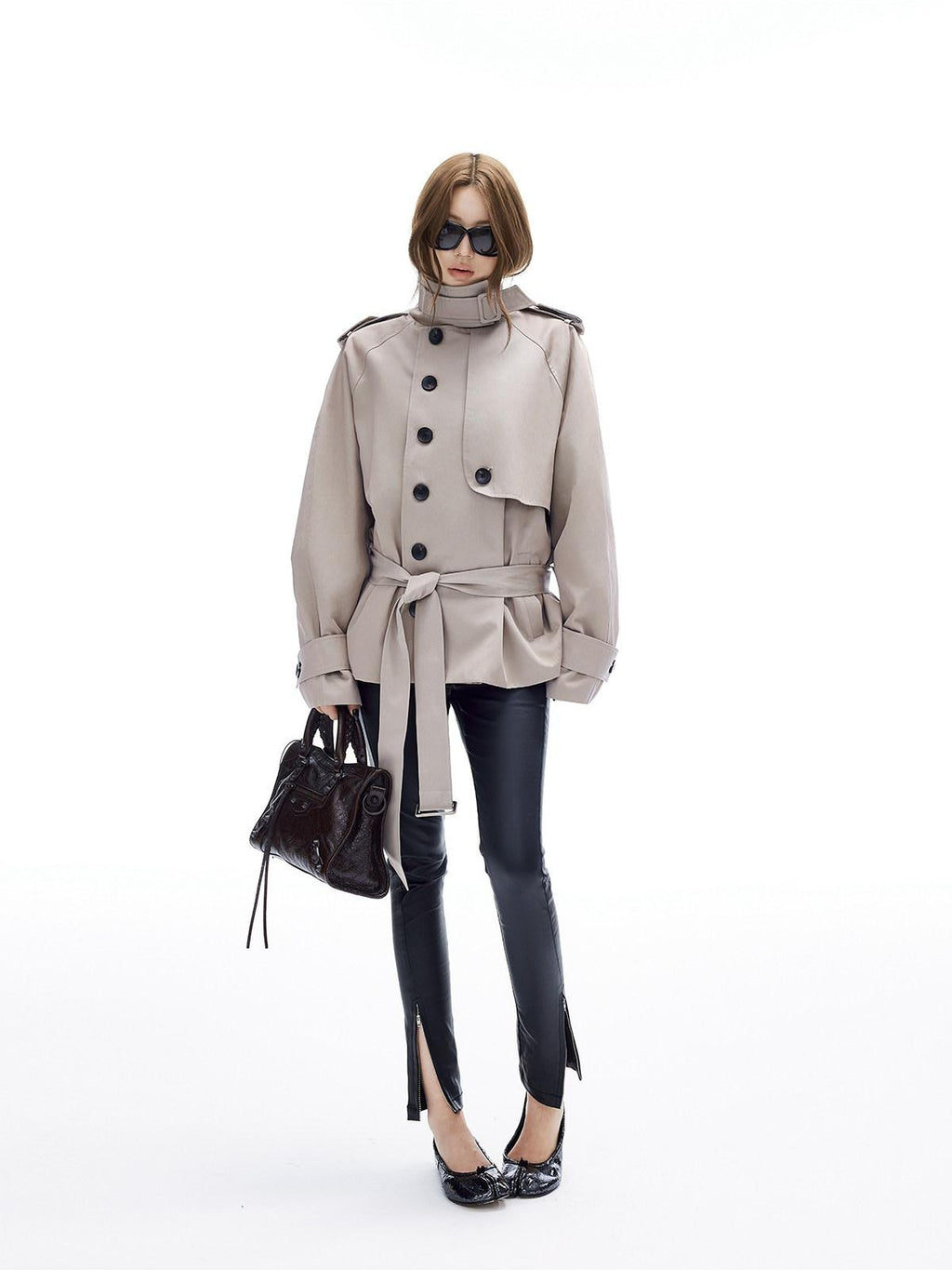 iamxiaa Twill Epaulet Button Cocoon H Silhouette Women's Cotton Trench Coats