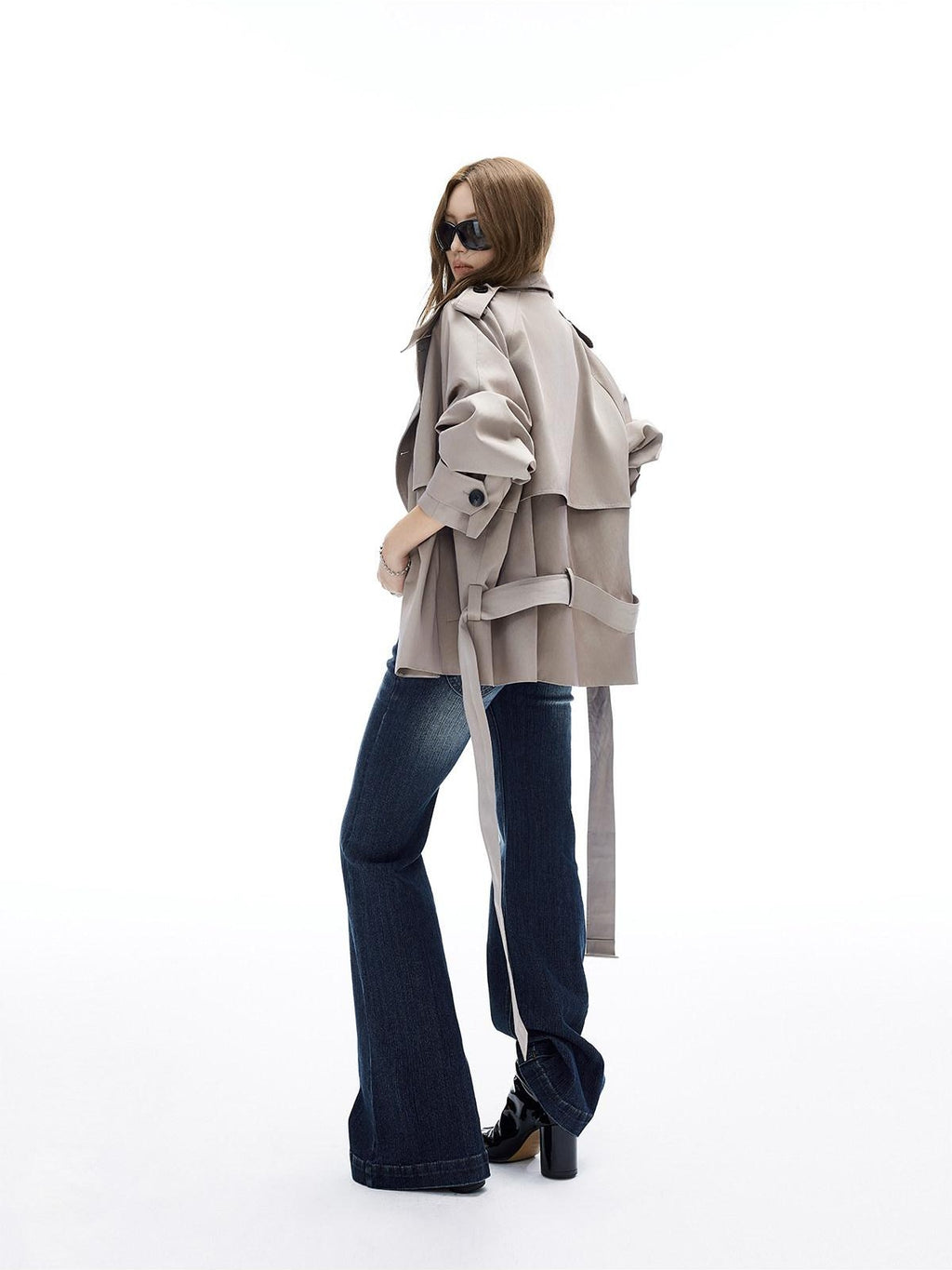 iamxiaa Twill Epaulet Button Cocoon H Silhouette Women's Cotton Trench Coats