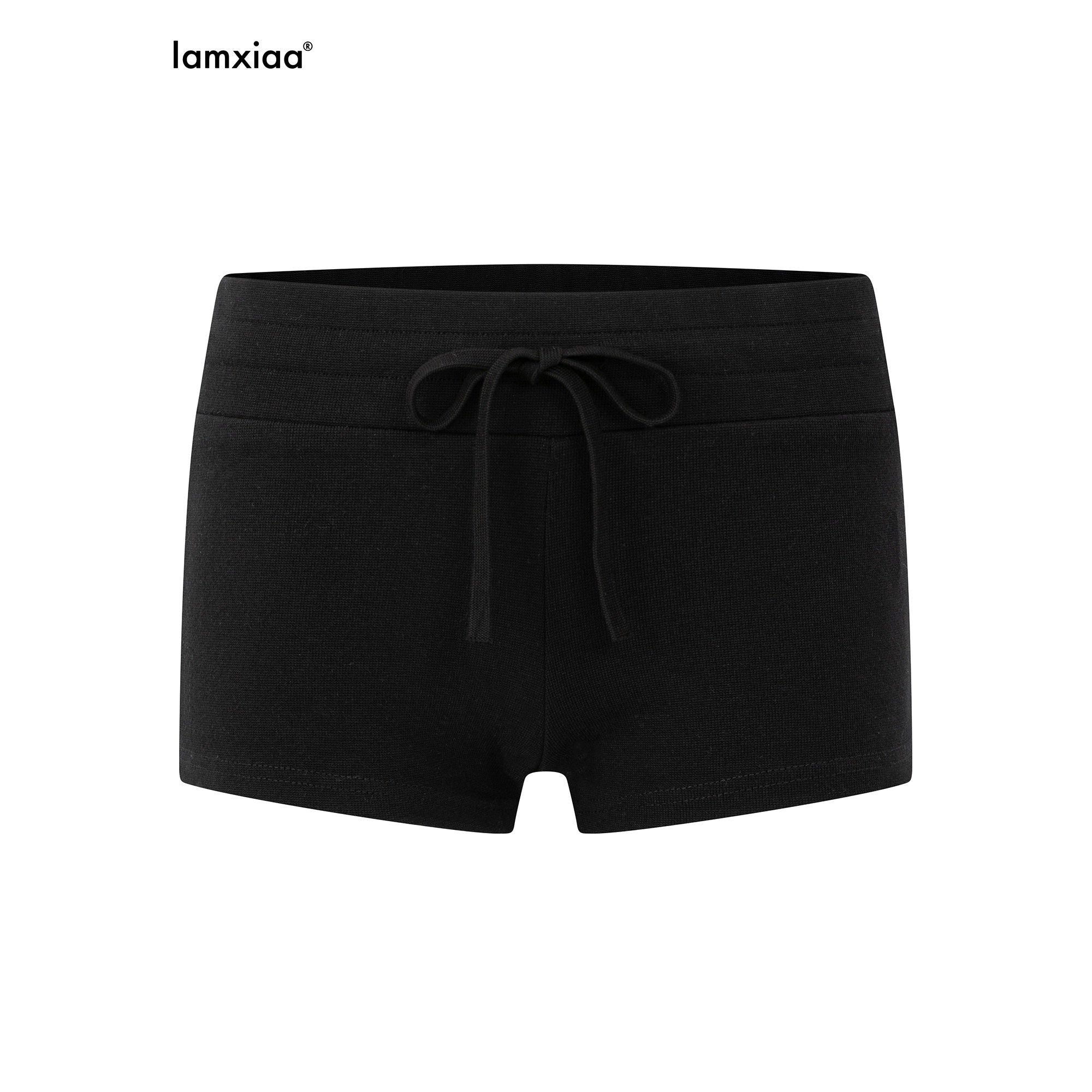 iamxiaa Two Tone Cross Ribbed Vintage Low Waist Drawstring Slim Women's Short Trousers 1032053381341
