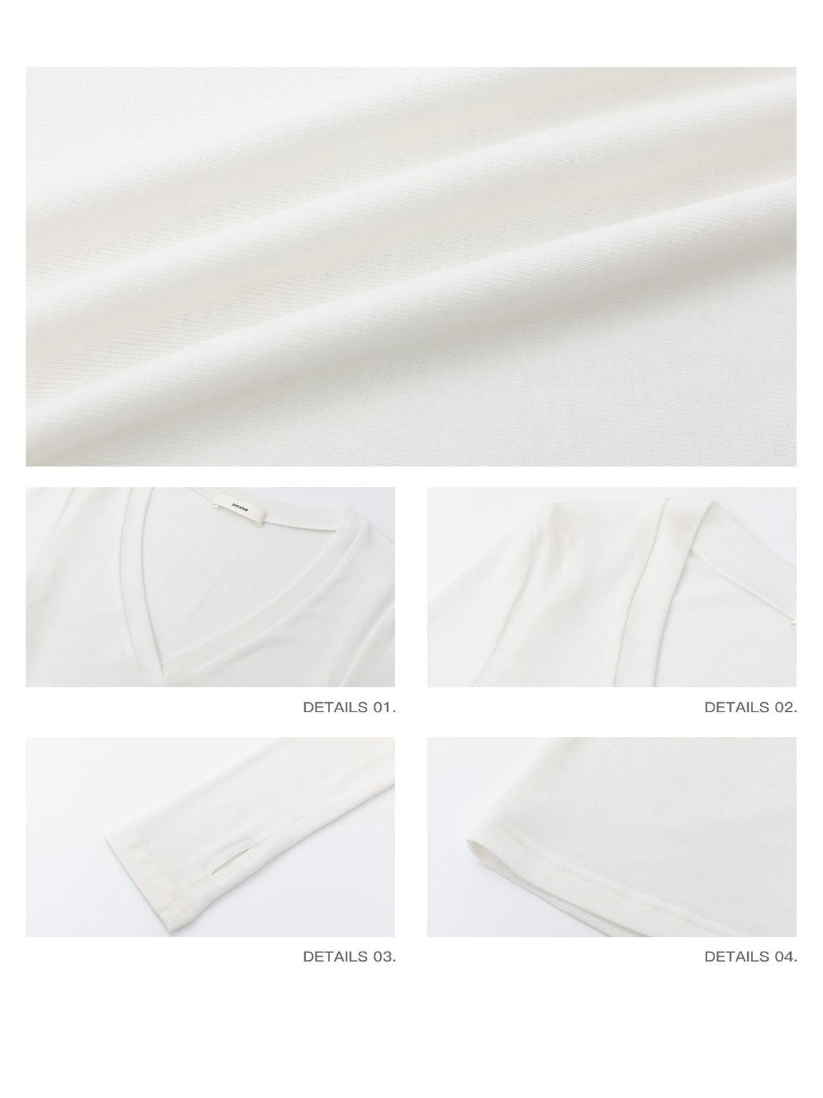 iamxiaa Two Tone Deep V Thumbhole Slim Women's Tencel Wool Knit Long Sleeve T-shirts