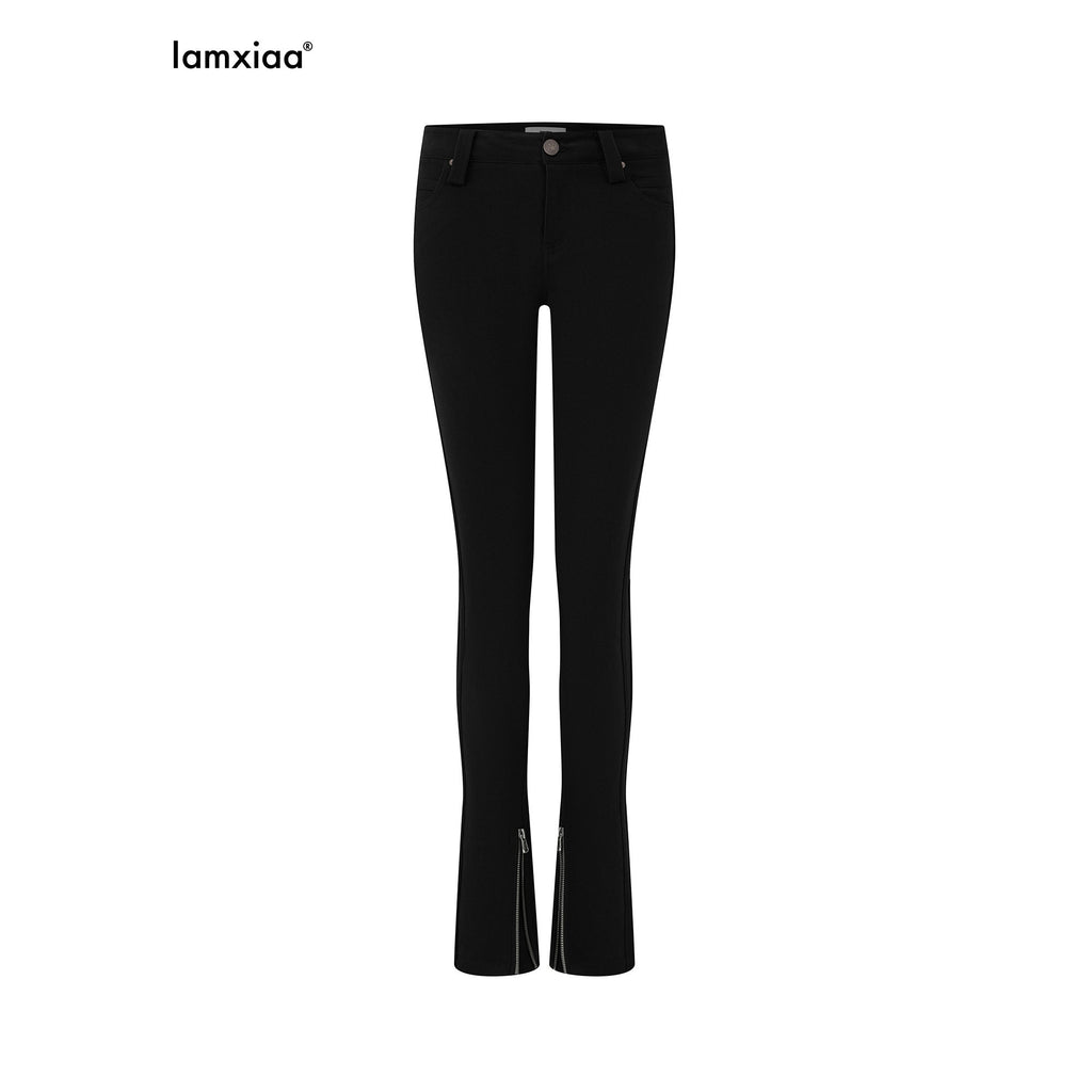 iamxiaa Two Tone Low Rise Back Pleat Zipper Ankle Women's Stretch Cotton Skinny Pants 1036953083421