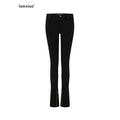 iamxiaa Two Tone Low Rise Back Pleat Zipper Ankle Women's Stretch Cotton Skinny Pants 1036953083421