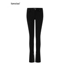 iamxiaa Two Tone Low Rise Back Pleat Zipper Ankle Women's Stretch Cotton Skinny Pants 1036953083421