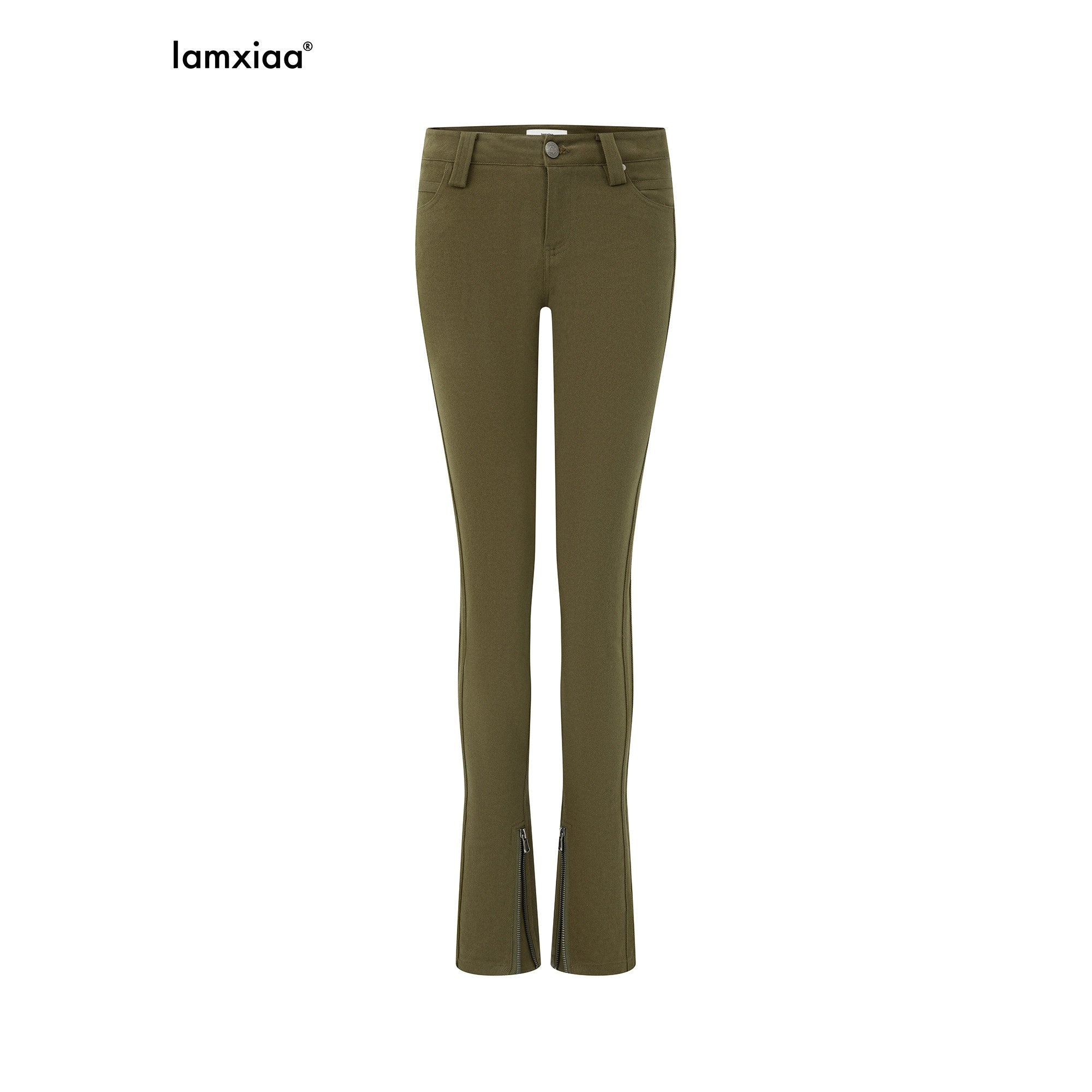 iamxiaa Two Tone Low Rise Back Pleat Zipper Ankle Women's Stretch Cotton Skinny Pants 1036953083421