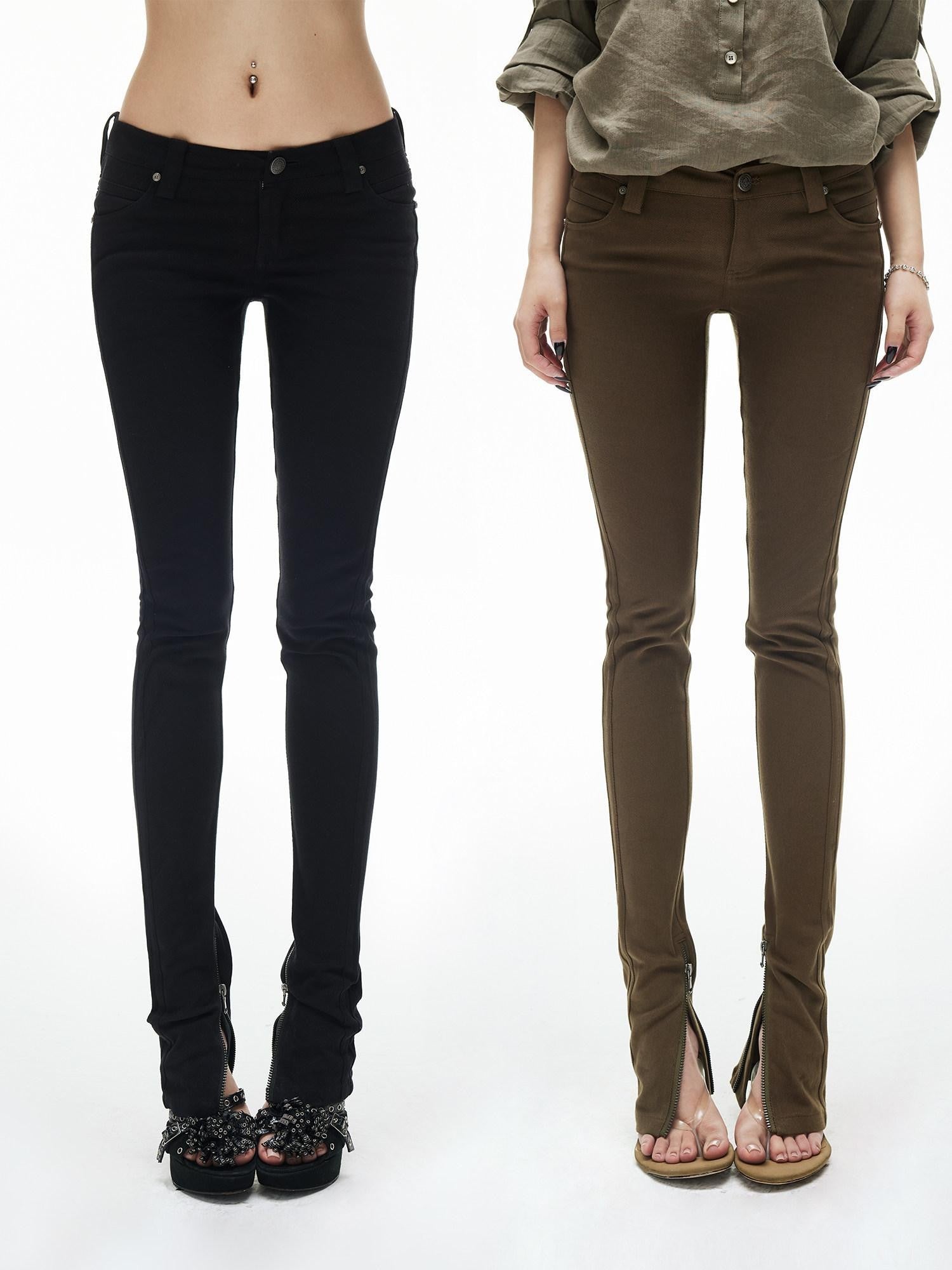 iamxiaa Two Tone Low Rise Back Pleat Zipper Ankle Women's Stretch Cotton Skinny Pants